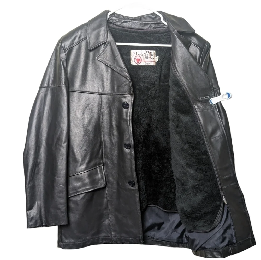 Vintage Leather Shop Sears Black Genuine Mens Jacket Coat Removable Lining 38 R